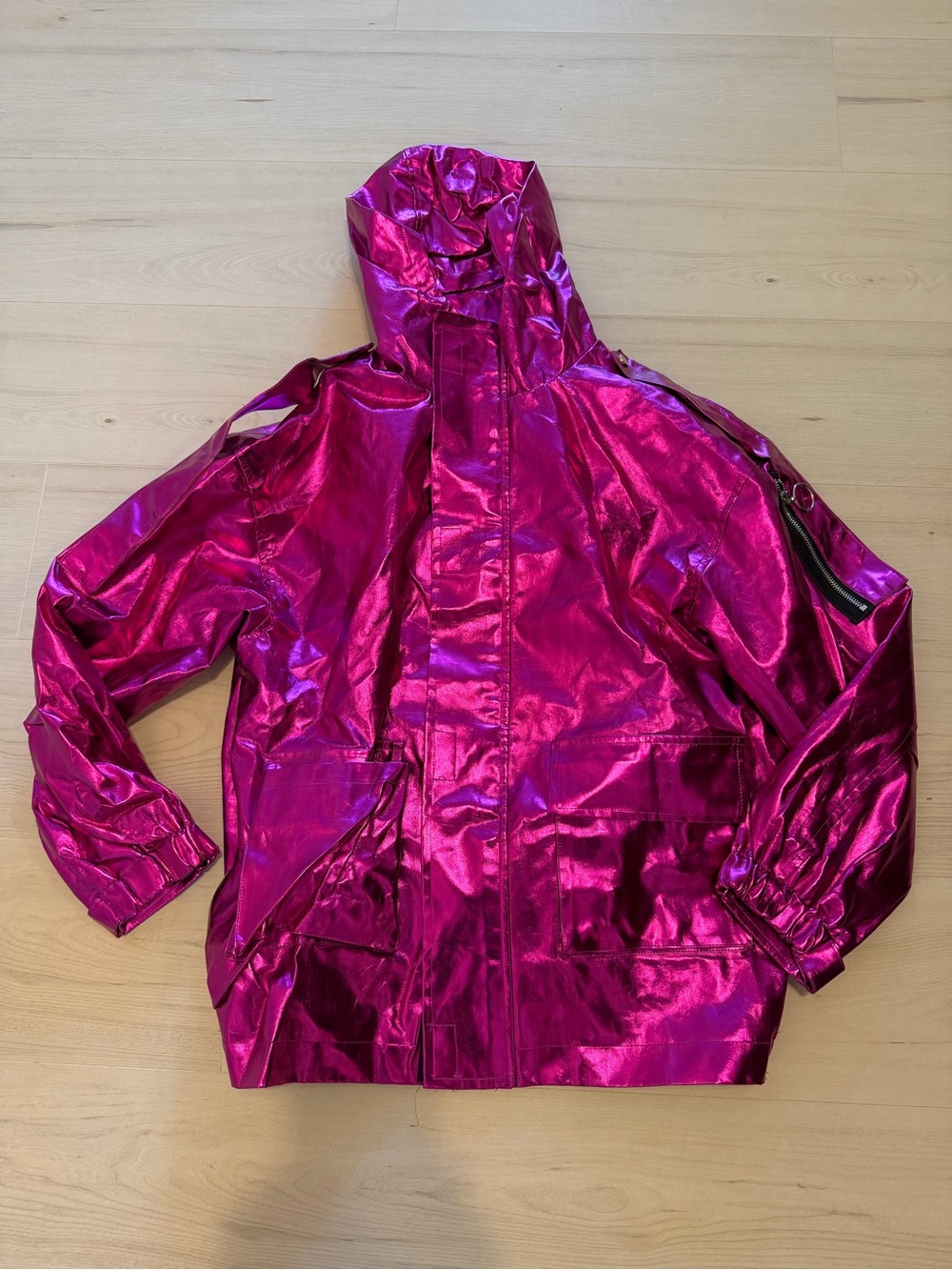 AEEWINNER Metallic Fuchsia Hooded Raincoat